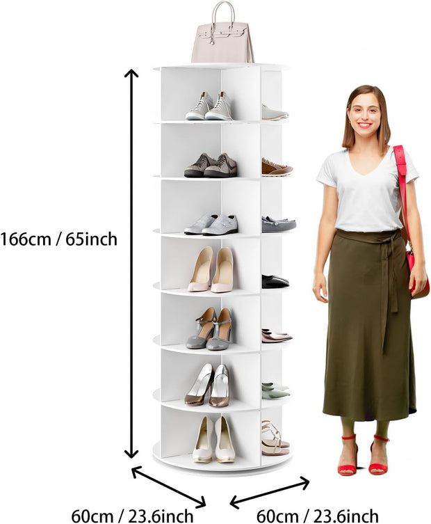 Spinning Shoe Rack Organizer,Lazy Susan Shoe Rack Tower,Free Standing 360° Revolving Shoe Rack,Elegant Shoe Carousel